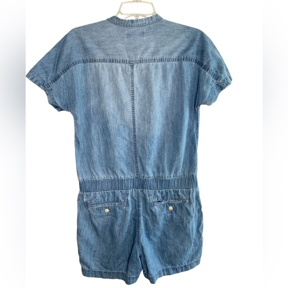J Crew Womens Denim Romper Medium Wash Button Short Sleeve Size 4 Lyocell Cotton - Picture 2 of 11